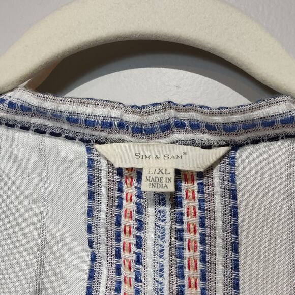 Sim & Sam Women's Sz L/XL White Blue Metallic Beach Cover Up Kimono Open Front - Picture 3 of 6